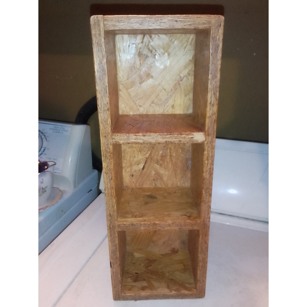 Handcrafted Wood 3 Compartment Shelf/ Box Initials Carved In It K O H Demensions - Picture 4 of 12